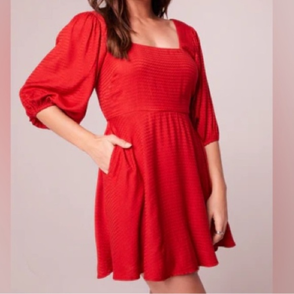 Band Of The Free Dresses & Skirts - Band Of The Free Josette Red Puff Sleeve Mini Dress Tie Back Elastic Waist Small